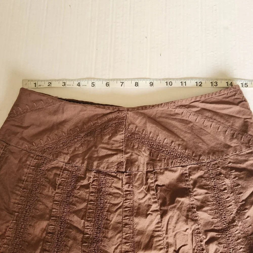 J. Jill Women’s Size 10P Dark Brown A-line Embroidered Lined Cotton MIDI Skirt